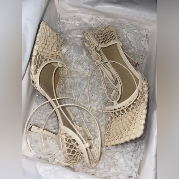 Bottega Veneta Beige Stretch Web Heels - Picture 8 of 10
